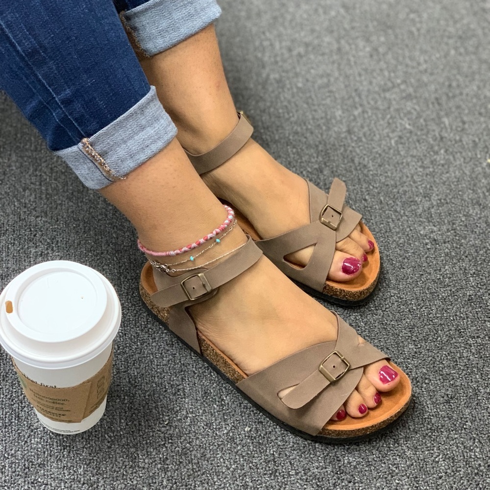 Ladies ankle buckle cork sandals